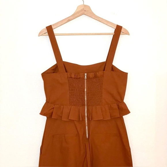 Sea New York Leia Ruffle Peplum Waist Wide Leg Crop Jumpsuit Rust 10 - Picture 7 of 15